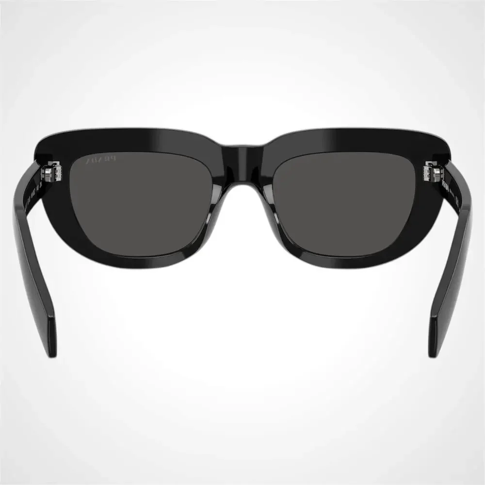 New PRADA Sunglasses Black Rectangle Cat Eye Grey Lens Women's